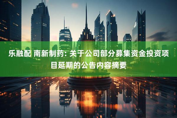 乐融配 南新制药: 关于公司部分募集资金投资项目延期的公告内容摘要